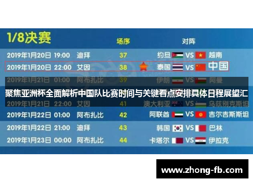 聚焦亚洲杯全面解析中国队比赛时间与关键看点安排具体日程展望汇